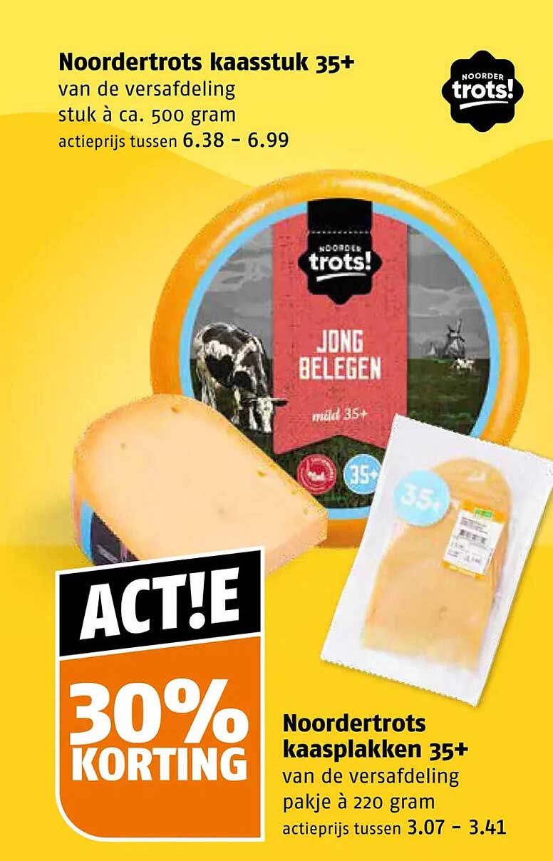 Noordertrots kaasplakken 35+ van de versafdeling pakje à 220 gram ACT!E 30% KORTING