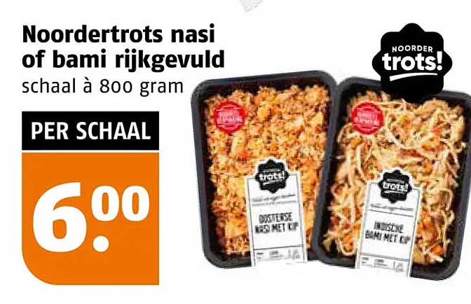 Noordertrots nasi of bami rijkgevuld schaal à 800 gram