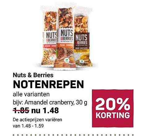 Nuts & Berries NOTENREPEN alle varianten 20% KORTING