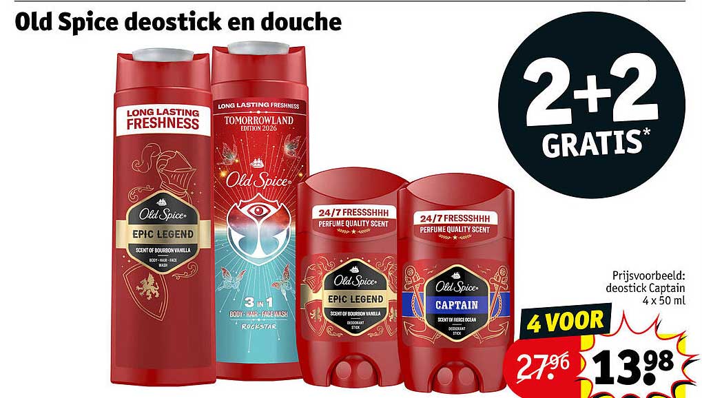 Old Spice deostick en douche 2+2 GRATIS*