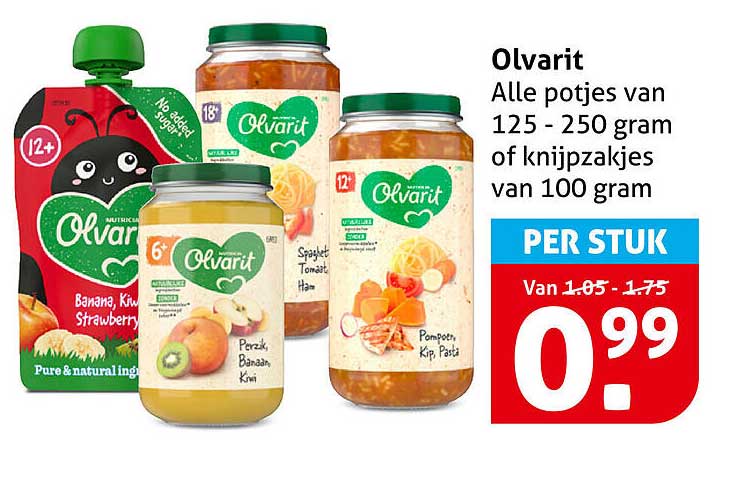 Olvarit Alle potjes van 125 - 250 gram of knijpzakjes van 100 gram PER STUK