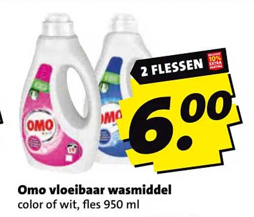 Omo vloeibaar wasmiddel color of wit, fles 950 ml 2 FLESSEN