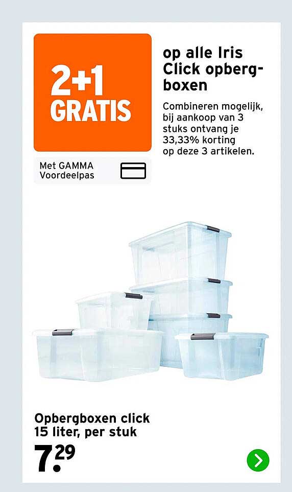 Opbergboxen click 15 liter, per stuk 2+1 GRATIS