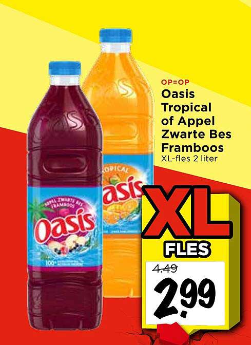 OP=OP Oasis Tropical of Appel Zwarte Bes Framboos XL-fles 2 liter