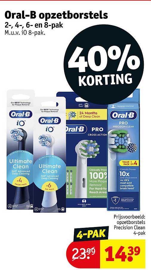 Oral-B opzetborstels 2-, 4-, 6- en 8-pak 40% KORTING
