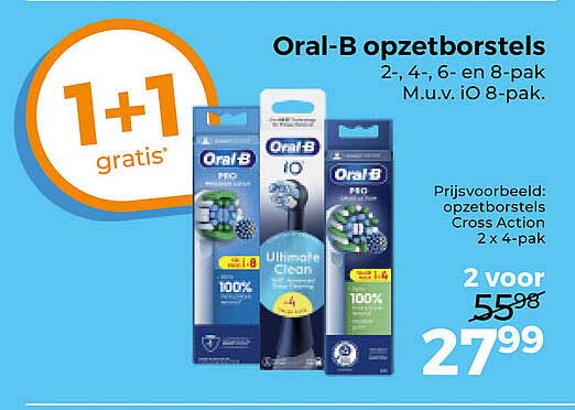 Oral-B opzetborstels 2-, 4-, 6- en 8-pak M.u.v. iO 8-pak. 1+1 gratis