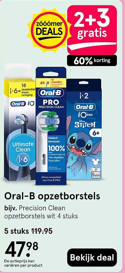 Oral-B opzetborstels 2+3 gratis