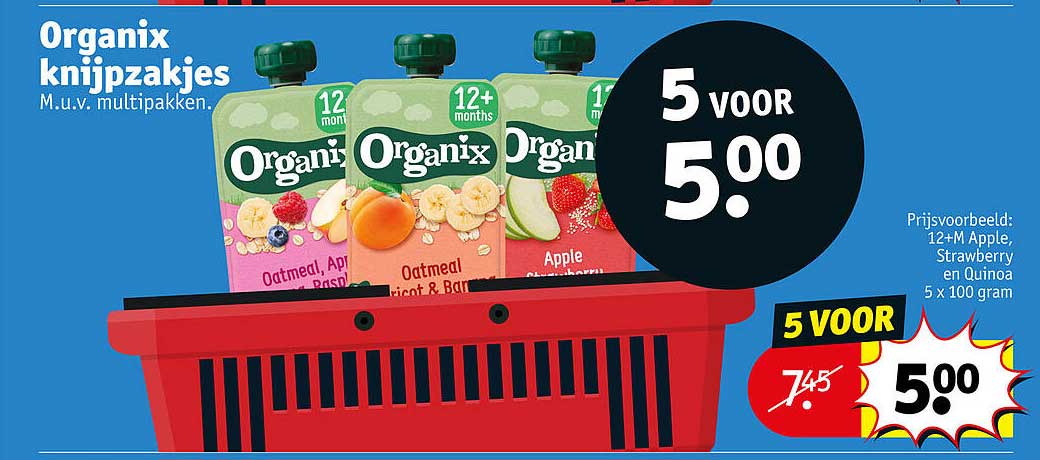 Organix knijpzakjes M.u.v. multipakken. 5 VOOR 5.00