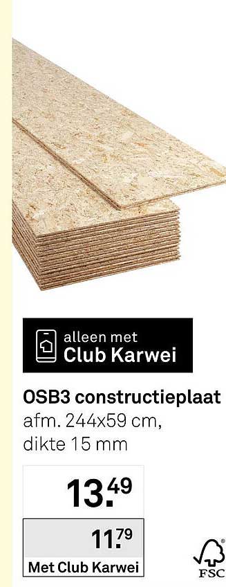 OSB3 constructieplaat afm. 244x59 cm, dikte 15 mm