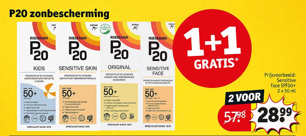 P20 zonbescherming 1+1 GRATIS*