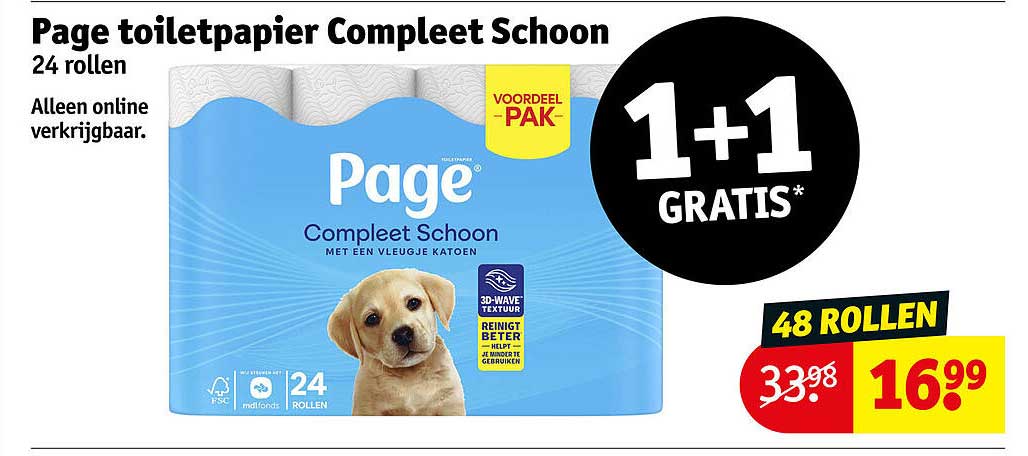 Page toiletpapier Compleet Schoon 24 rollen 1+1 GRATIS*