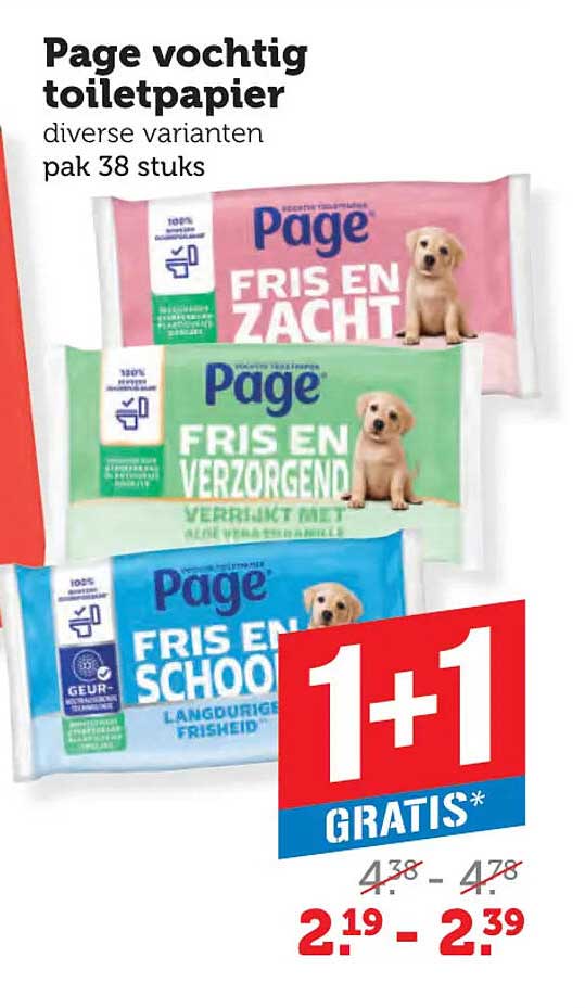 Page vochtig toiletpapier diverse varianten pak 38 stuks 1+1 gratis