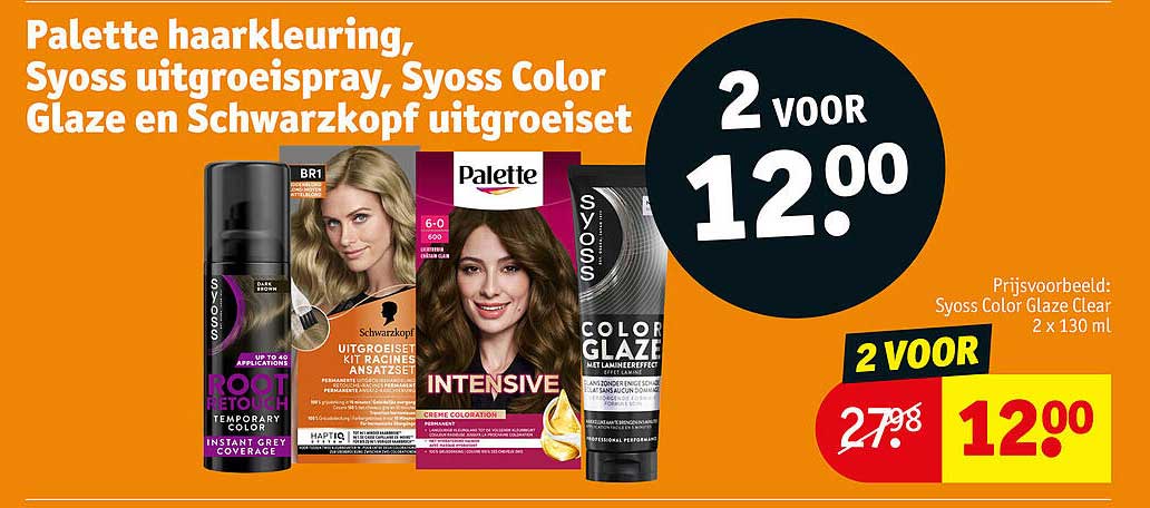 Palette haarkleuring, Syoss uitgroeispray, Syoss Color Glaze en Schwarzkopf uitgroeiset