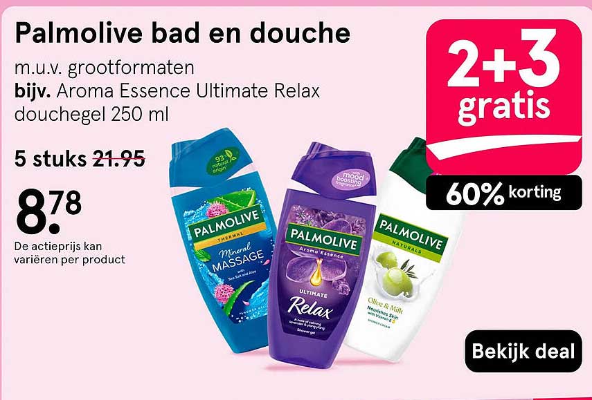 Palmolive bad en douche 2+3 gratis