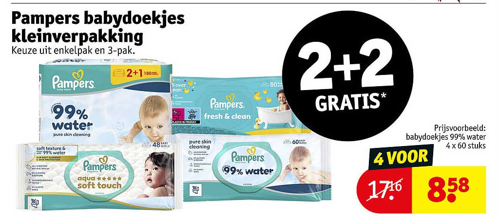 Pampers babydoekjes kleinverpakking 2+2 gratis