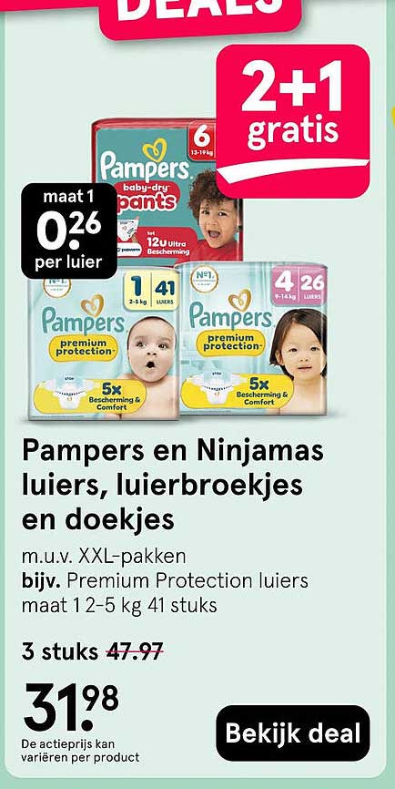 Pampers en Ninjamas luiers, luierbroekjes en doekjes 2+1 gratis