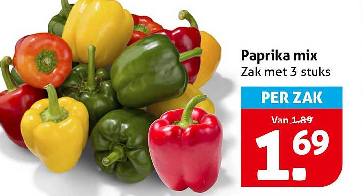 Paprika mix Zak met 3 stuks PER ZAK