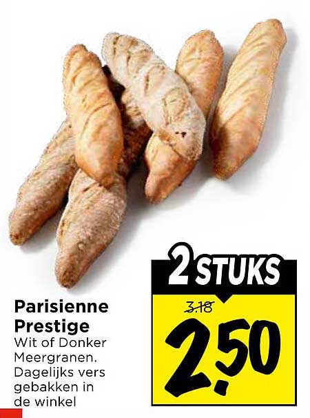 Pariënienne Prestige Wit of Donker Meergranen. Dagelijks vers gebakken in de winkel 2 STUKS
