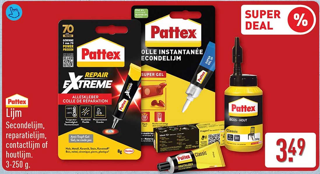 Pattex Lijm Secondelijm, reparatielijm, contactlijm of houtlijm. 3-250 g.