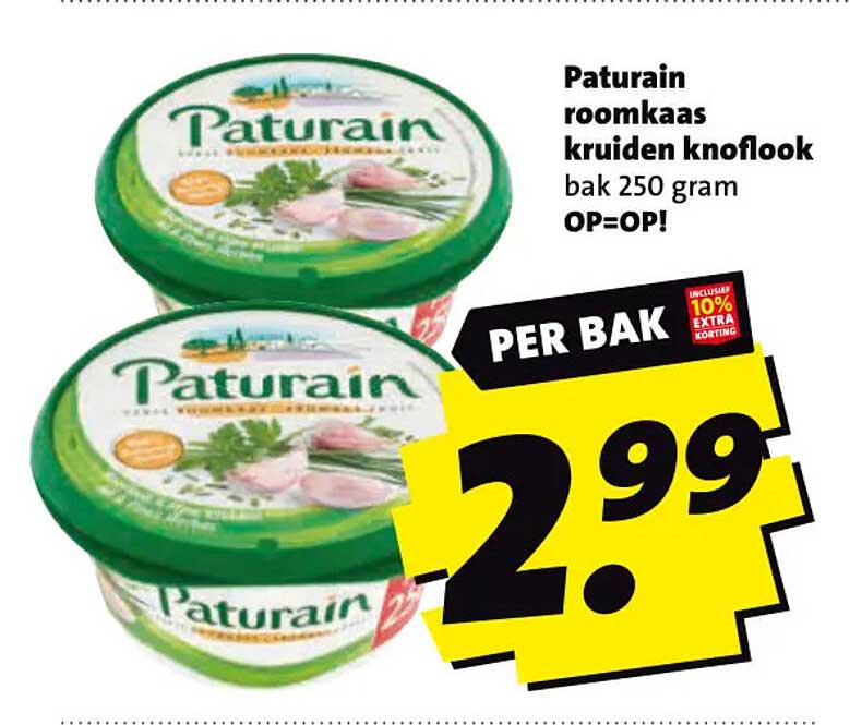 Paturain roomkaas kruiden knoflook bak 250 gram OP=OP!