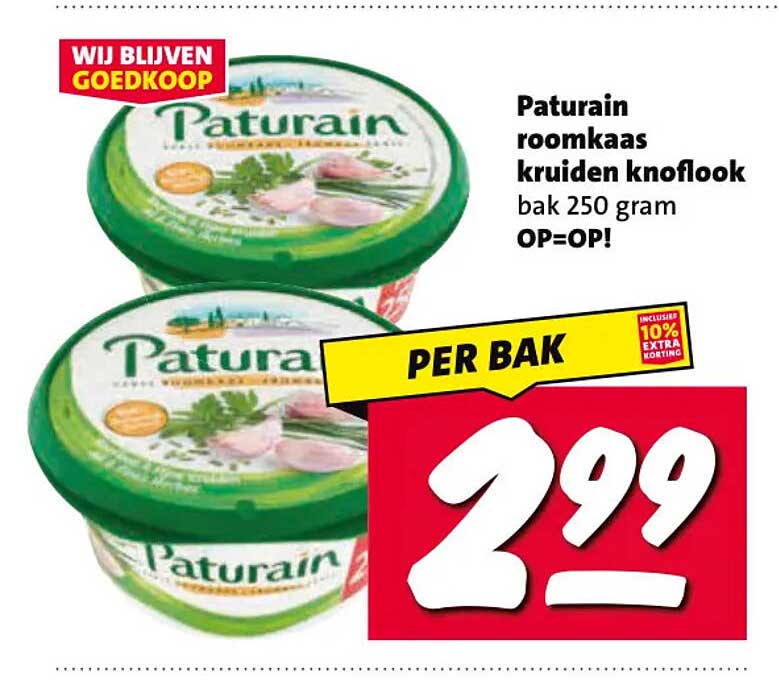 Paturain roomkaas kruiden knoflook bak 250 gram OP=OP!