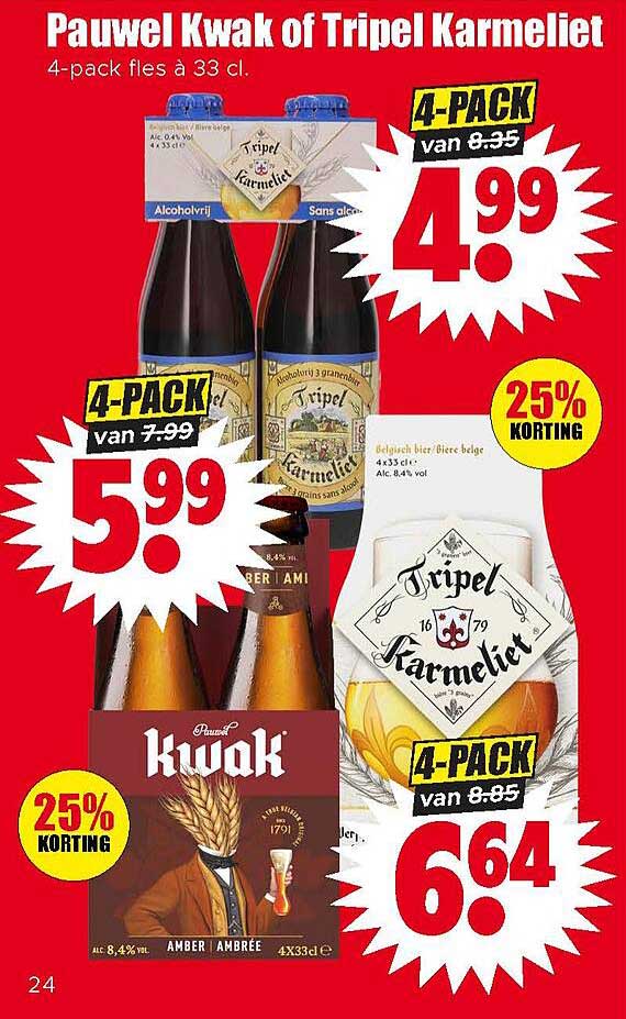 Pauwel Kwak of Tripel Karmeliet 4-pack fles à 33 cl 25% korting