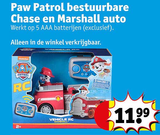 Paw Patrol bestuurbare Chase en Marshall auto
