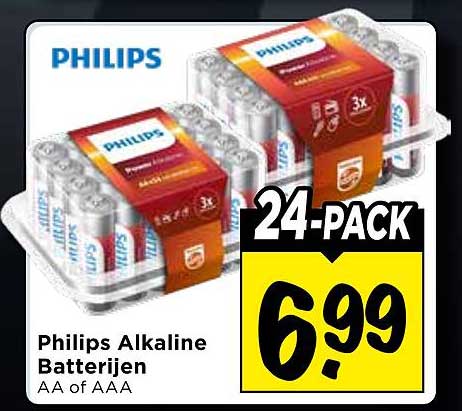 Philips Alkaline Batterijen AA of AAA 24-pack