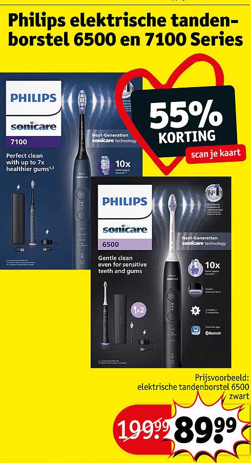 Philips elektrische tandenborstel 6500 en 7100 Series 55% KORTING scan je kaart