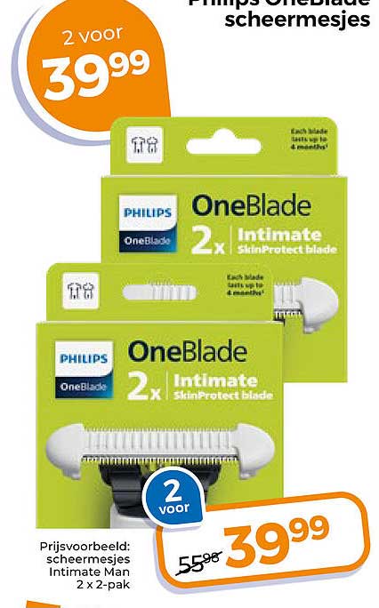 Philips OneBlade scheermesjes 2 voor 39.99