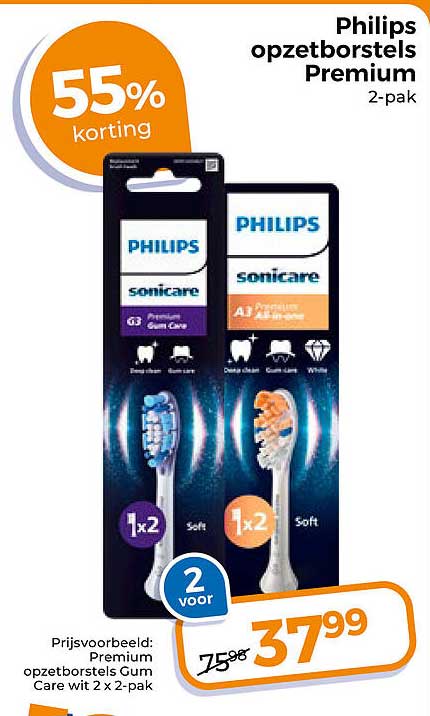 Philips opzetborstels Premium 2-pak 55% korting