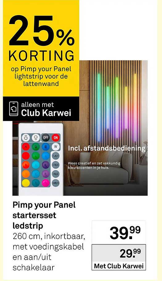 Pimp your Panel startersset ledstrip 260 cm, inkortbaar, met voedingskabel en aan/uit schakelaar