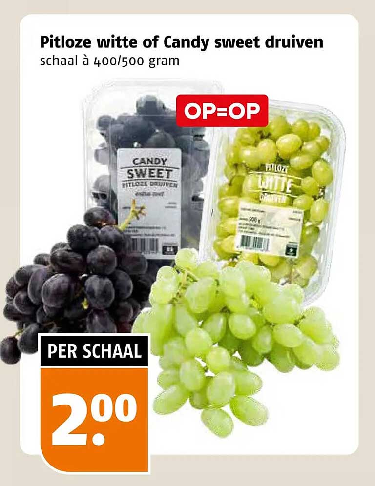 Pitloze witte of Candy sweet druiven schaal à 400/500 gram OP=OP