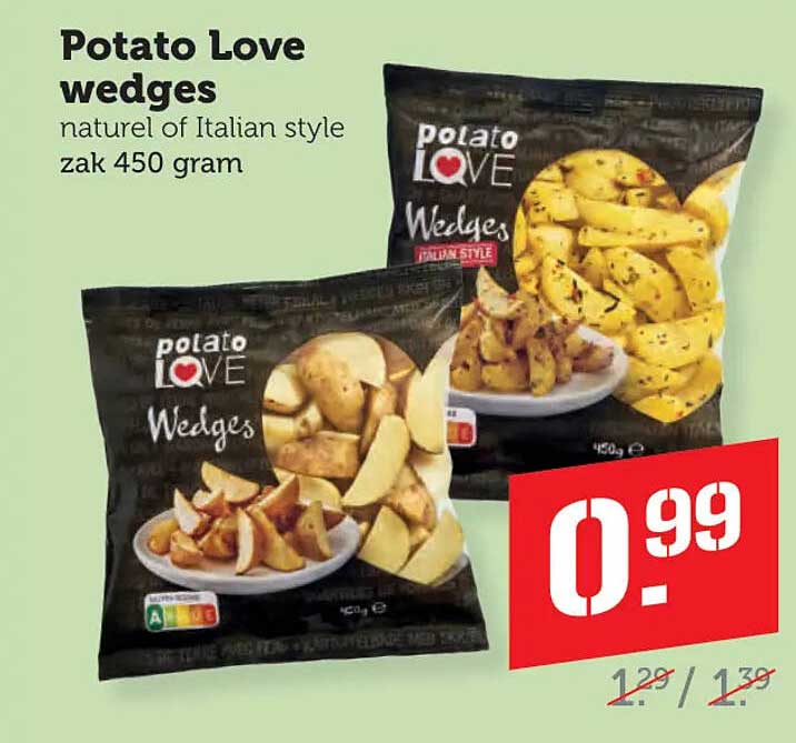 Potato Love wedges naturel of Italian style zak 450 gram