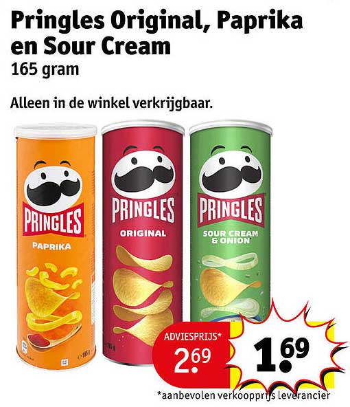 Pringles Original, Paprika en Sour Cream 165 gram
