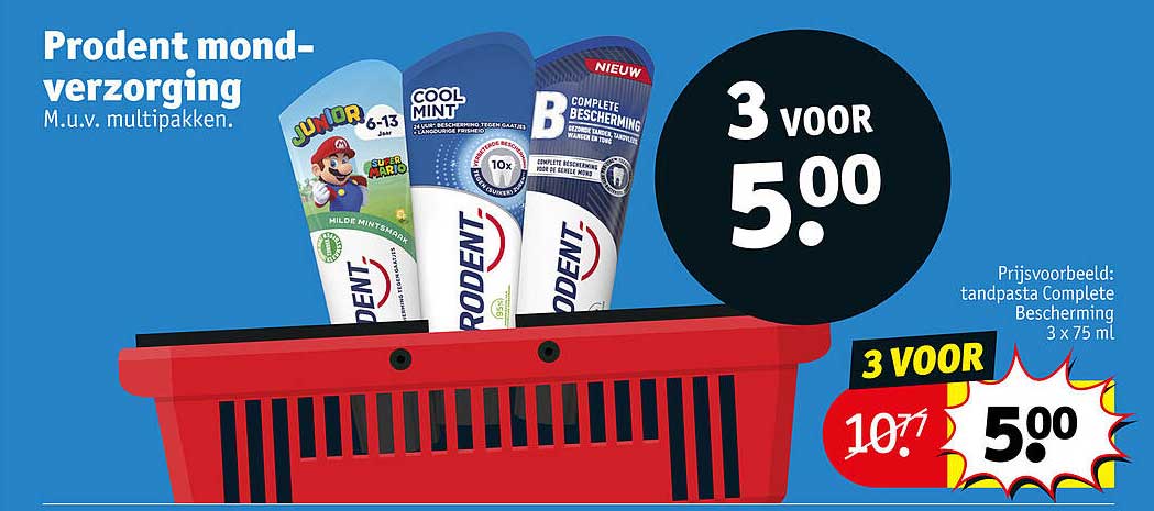 Prodent mond-verzorging M.u.v. multipakken. 3 voor 5.00