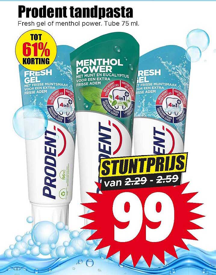 Prodent tandpasta Fresh gel of menthol power. Tube 75 ml.