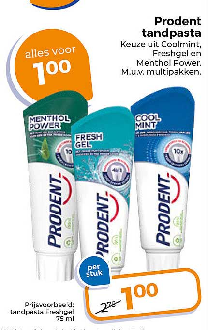 Prodent tandpasta Keuze uit Coolmint, Freshgel en Menthol Power. M.u.v. multipakken. alles voor 100