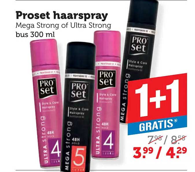 Proset haarspray Mega Strong of Ultra Strong bus 300 ml 1+1 GRATIS