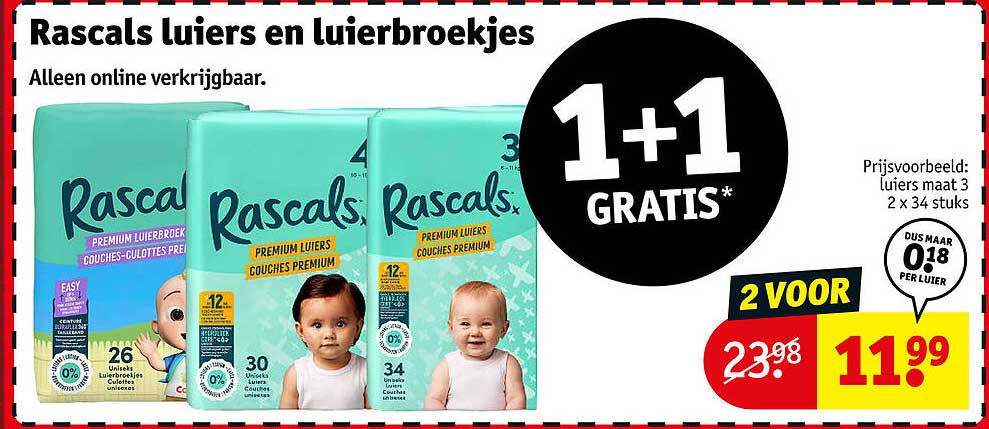 Rascals luiers en luierbroekjes 1+1 GRATIS*