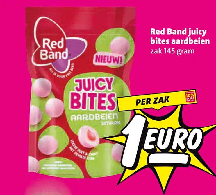 Red Band juicy bites aardbeien zak 145 gram