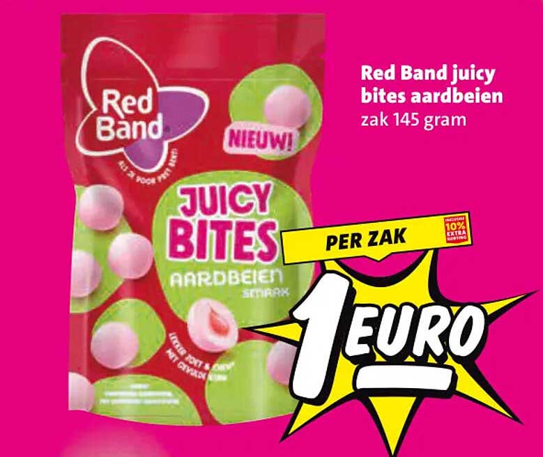 Red Band juicy bites aardbeien zak 145 gram