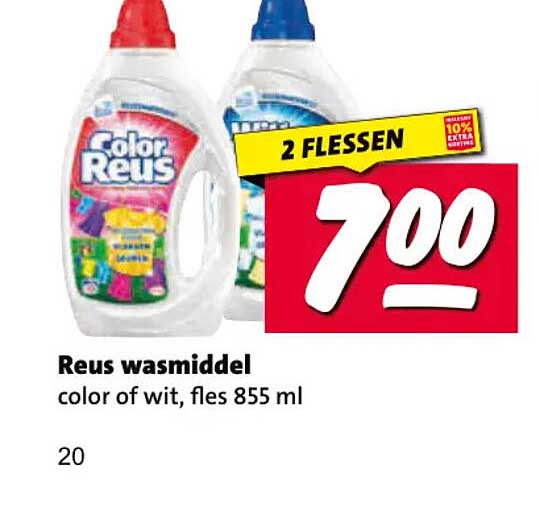 Reus wasmiddel color of wit, fles 855 ml 2 FLESSEN