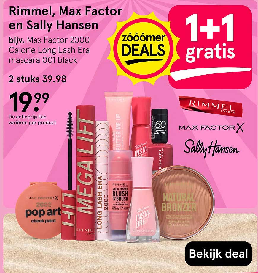 Rimmel, Max Factor en Sally Hansen bijv. Max Factor 2000 Calorie Long Lash Era mascara 001 black 1+1 gratis