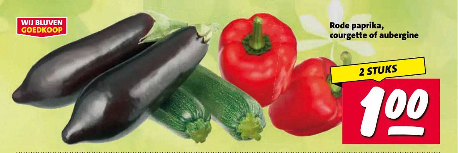 Rode paprika, courgette of aubergine 2 STUKS