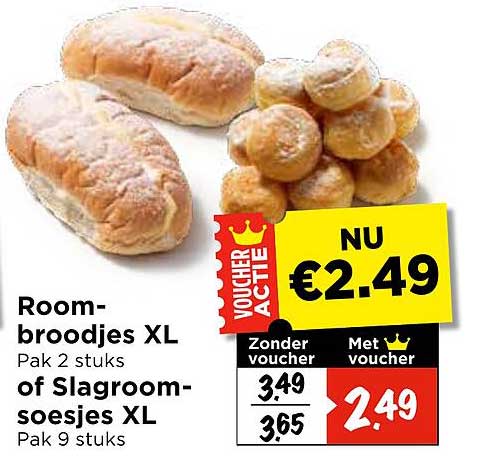 Room-broodjes XL Pak 2 stuks of Slagroom-soesjes XL Pak 9 stuks NU €2.49