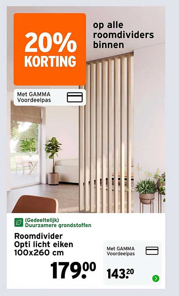 Roomdivider Opti licht eiken 100x260 cm 20% KORTING