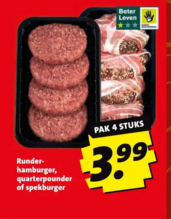 Runder-hamburger, quarterpounder of spekburger PAK 4 STUKS