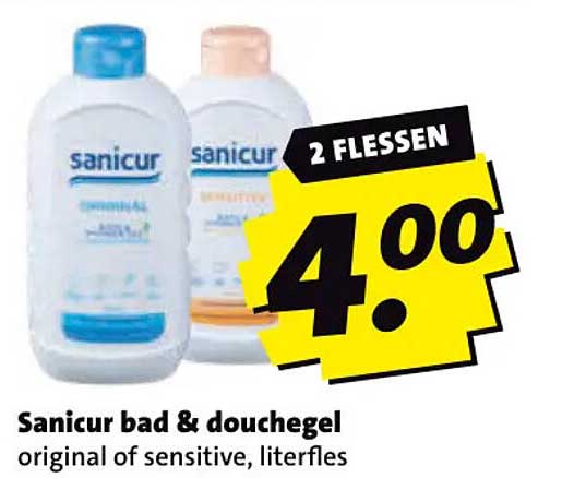 Sanicur bad & douchegel original of sensitive, literfles 2 flessen