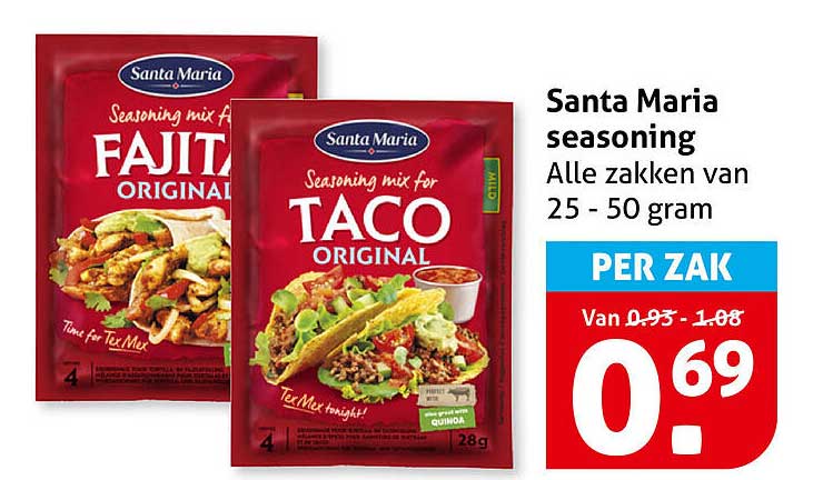 Santa Maria seasoning Alle zakken van 25 - 50 gram PER ZAK